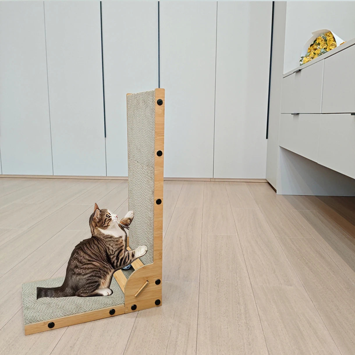 Modern Eco-Friendly Luxury Large L-Shape Cat Scratcher Catnip Balls Wholesale Sustainable Corrugated Indoor Cat Trees Packaged - Image 5