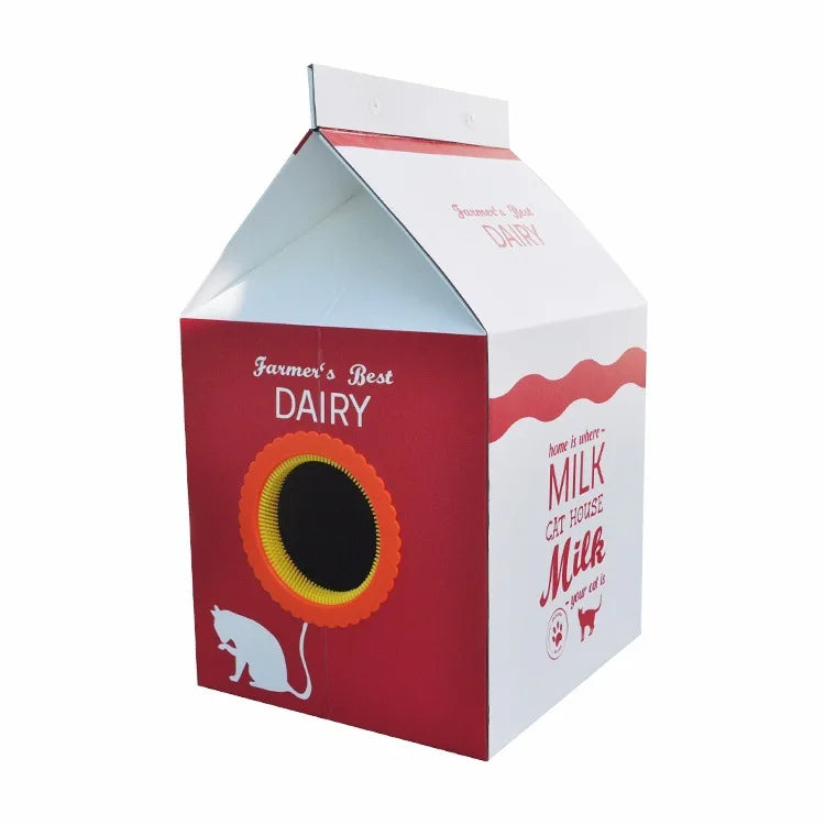 Hot Sale Modern Cat Cardboard House Custom Logo Corrugated Paper Milk House with Scratcher Square Shape and Animal Pattern - Image 2
