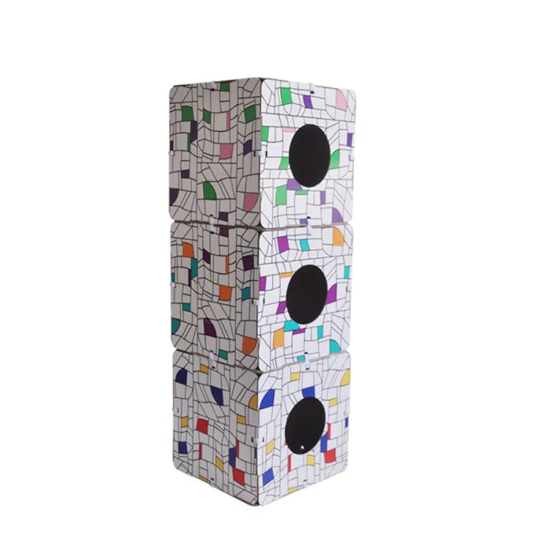 Collapsible Composable Corrugate Cardboard Cat Scratching Box Floral Animal Pattern Pet Cat Beds Wool Material Packaged Carton - Image 3