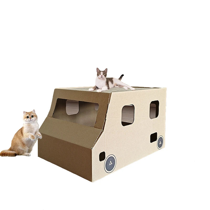 Large Rectangle Woolen Cat Scratcher Toy Fire Truck-Shaped Fire Retire Sharpener Bed Resistant Cat House Pets Animal Pattern - Image 3
