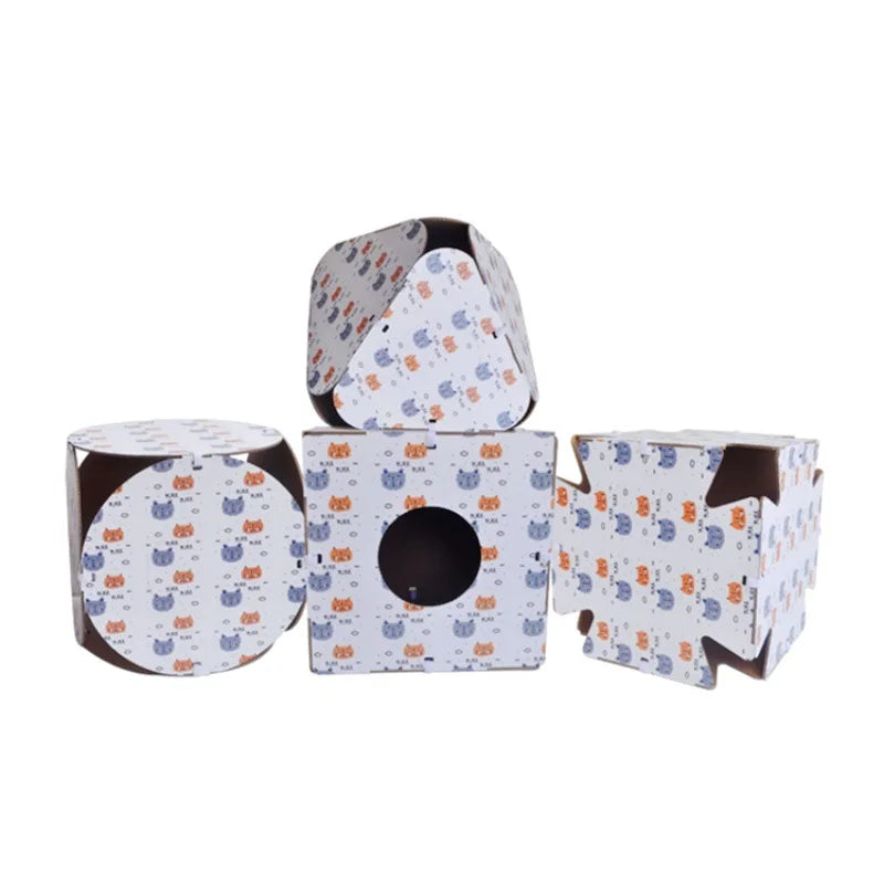 Environmental Friendly Cat Claw Grinding Toy Foldable Double Ladder Combination Cat Scratcher Cardboard House