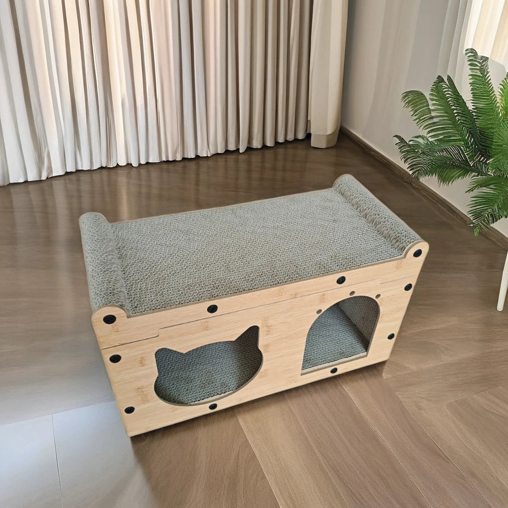 Modern Outdoor Cat Scratcher Nest Solid Pattern Corrugated Cardboard Pet House Furniture Wood Construction Button Small Animals - Image 5