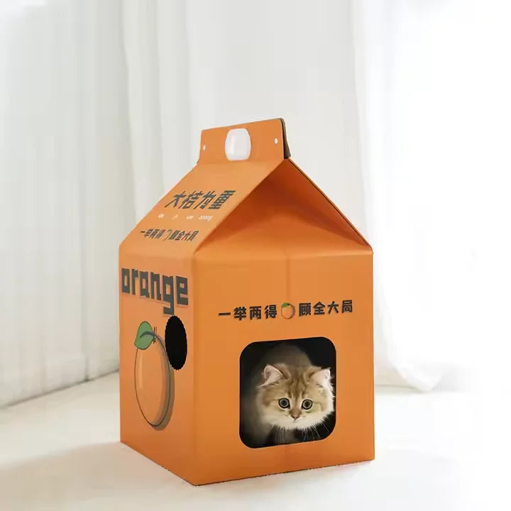 Corrugated Paper Cat House Foldable Milk Box Floral Animal Cat Scratcher Nest Cardboard Kitten Pet Rest Bed Sleeping Playing - Image 7