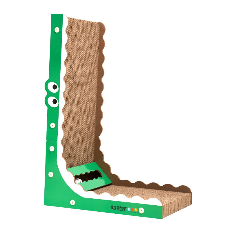 Indoor Wall-Mounted L-Shaped Cat Scratcher with Ball Toy Bed-Type Cat Scratching Pad in Wood Sisal Paper Materials Carton Packed