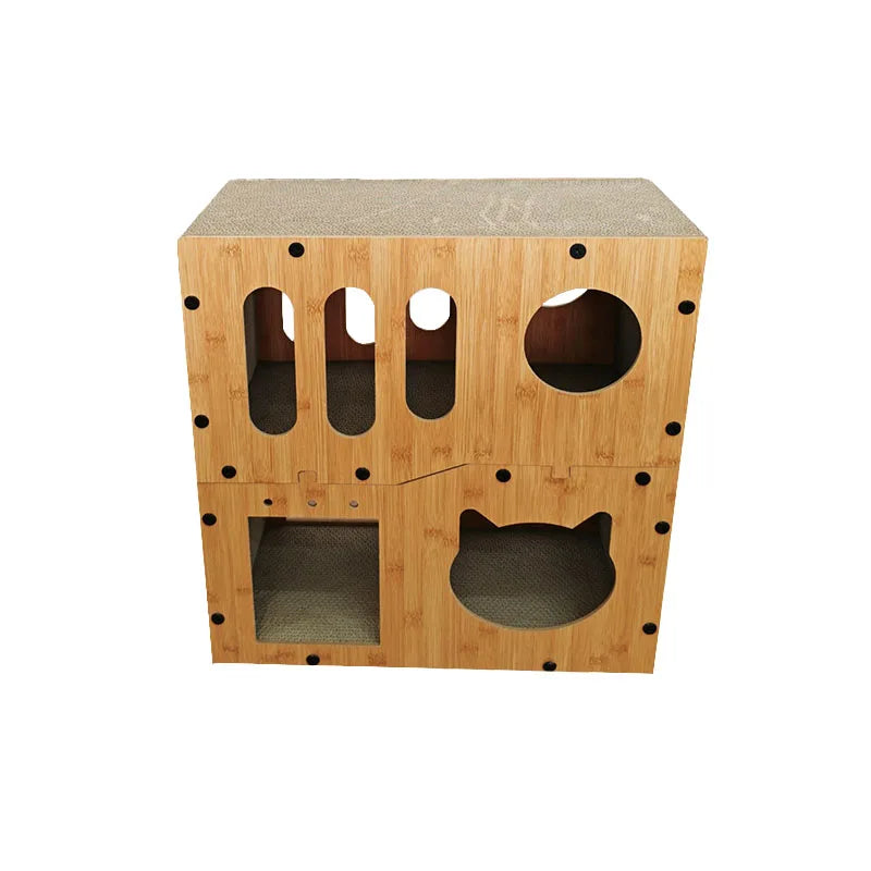 Modern Outdoor Cat Scratcher Nest Solid Pattern Corrugated Cardboard Pet House Wood Construction Button Small Animals Living - Image 5
