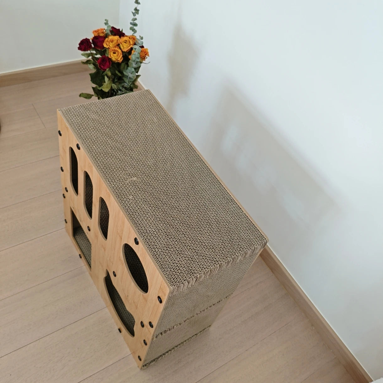 Modern Outdoor Cat Scratcher Nest Solid Pattern Corrugated Cardboard Pet House Wood Construction Button Small Animals Living - Image 6