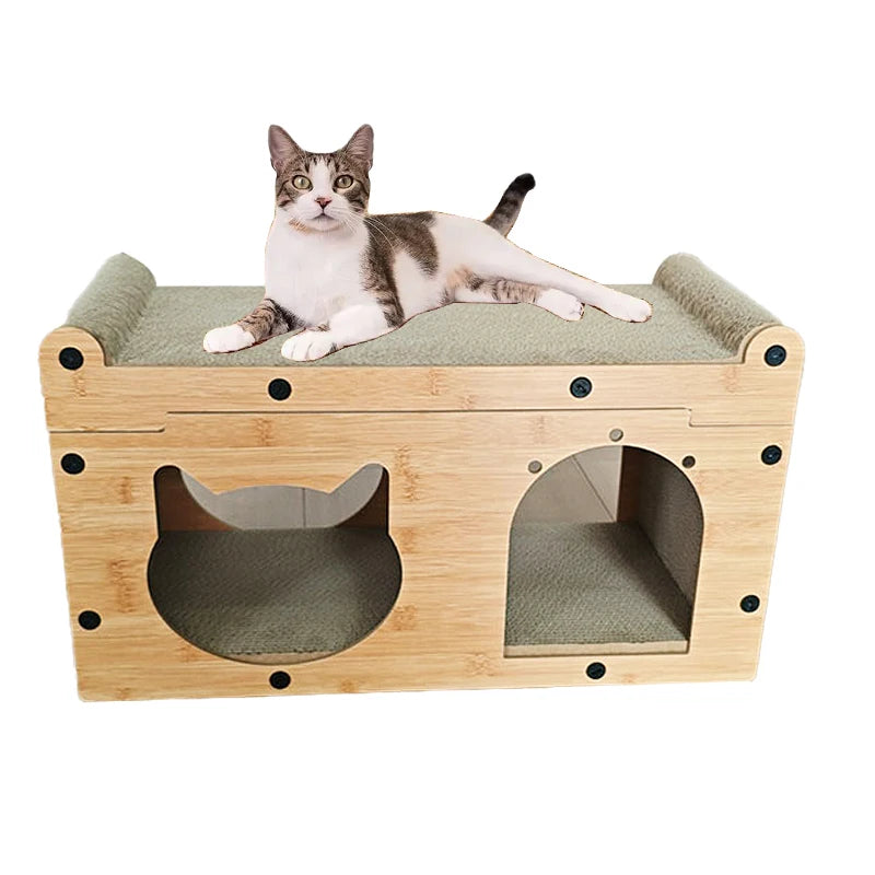 Modern Outdoor Cat Scratcher Nest Solid Pattern Corrugated Cardboard Pet House Furniture Wood Construction Button Small Animals - Image 2