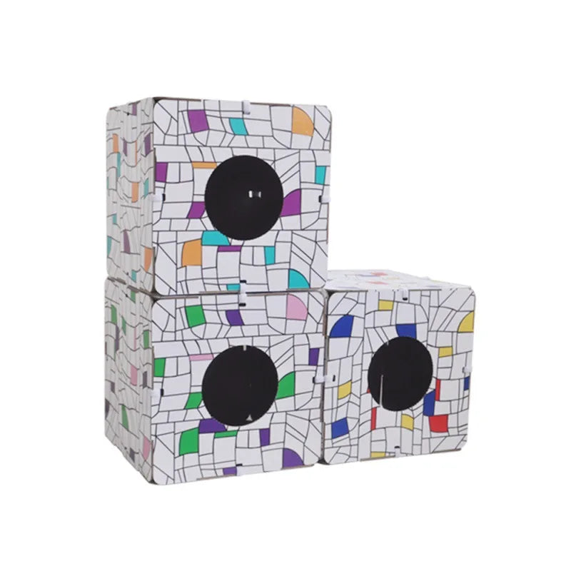 Collapsible Composable Corrugate Cardboard Cat Scratching Box Floral Animal Pattern Pet Cat Beds Wool Material Packaged Carton - Image 2