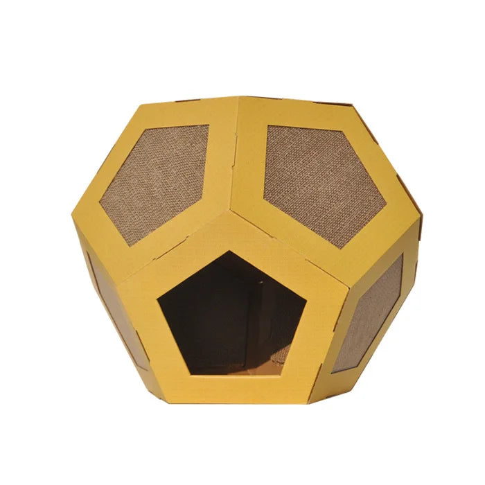 Eco-friendly Yellow Cat Scratcher House Foldable Corrugated Cardboard Floral Animal Pattern Pet Animals Wool Material Carton