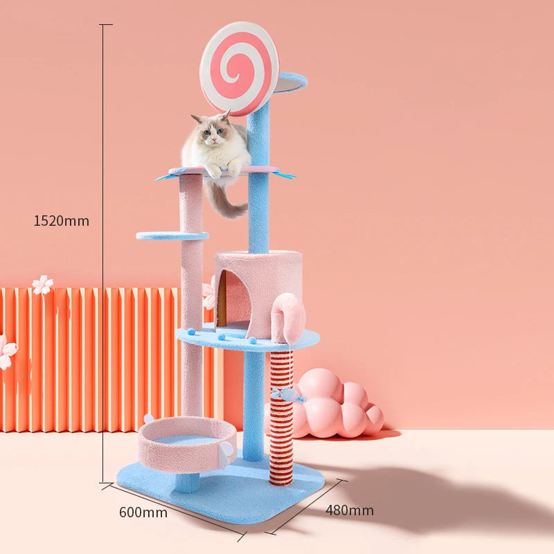 Large Space Enclosed Cat Condo Tree Cute Pink Candy Multi-storey Cat Climbing Frame Colorful Paradise Cat Tree - Image 21