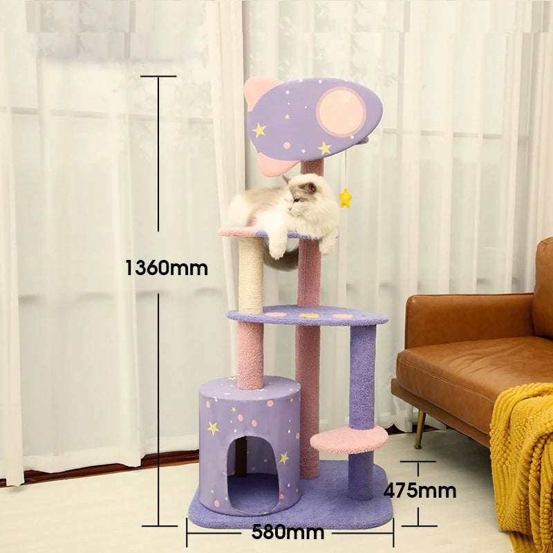 Large Space Enclosed Cat Condo Tree Cute Pink Candy Multi-storey Cat Climbing Frame Colorful Paradise Cat Tree - Image 9