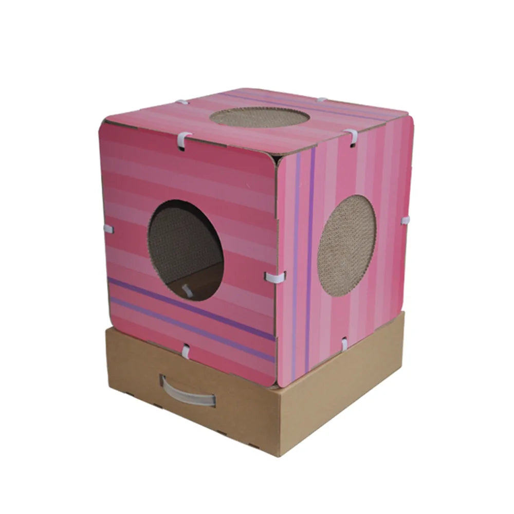 Collapsible Composable Corrugate Cardboard Cat Scratching Box Floral Animal Pattern Pet Cat Beds Wool Material Packaged Carton - Image 5