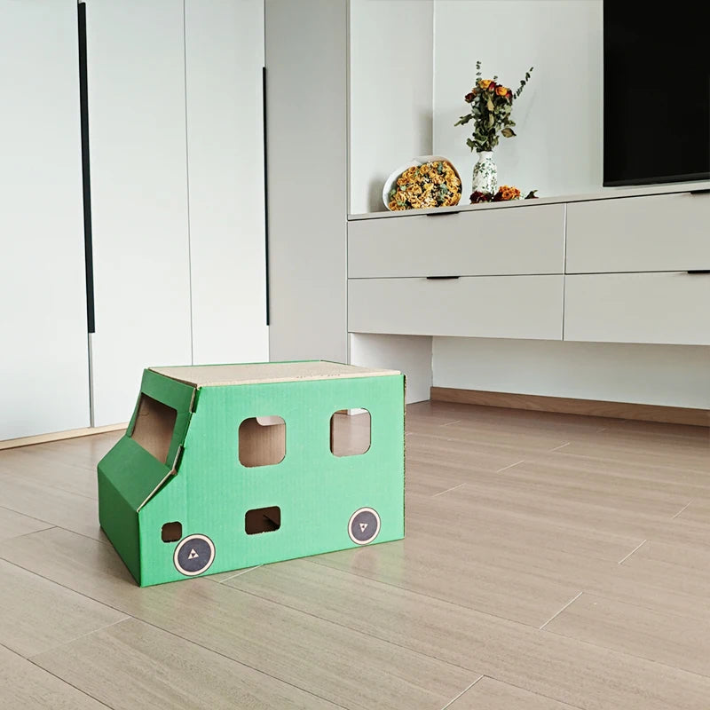 Large Rectangle Woolen Cat Scratcher Toy Fire Truck-Shaped Fire Retire Sharpener Bed Resistant Cat House Pets Animal Pattern - Image 8