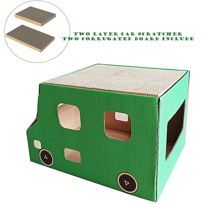 Large Rectangle Woolen Cat Scratcher Toy Fire Truck-Shaped Fire Retire Sharpener Bed Resistant Cat House Pets Animal Pattern - Image 2