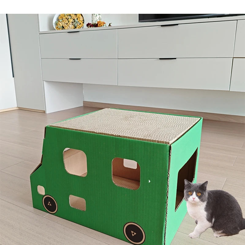 Large Rectangle Woolen Cat Scratcher Toy Fire Truck-Shaped Fire Retire Sharpener Bed Resistant Cat House Pets Animal Pattern - Image 4
