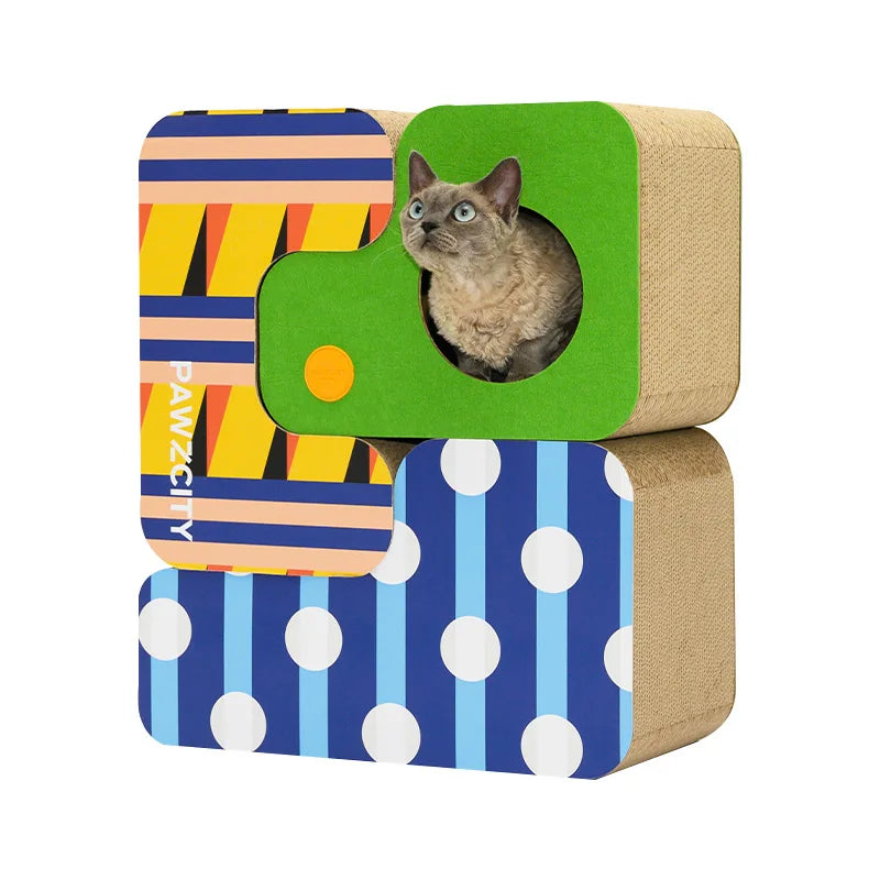 Foldable Double Ladder Combination Cat Scratcher Bed Environmental Friendly Cat Claw Grinding Toy Made Recyclable Paper Carton