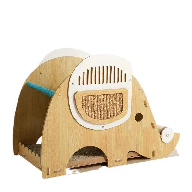 Wooden Car Shaped Cat House Cat Scratcher House Pet Bed Indoor Pet Toy Sisal Scratching Pillar