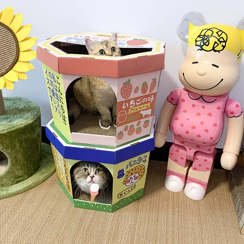 Manufacturer Ice Cream Cat House Furniture Condo Scratcher Cardboard Corrugated Paper - Image 2
