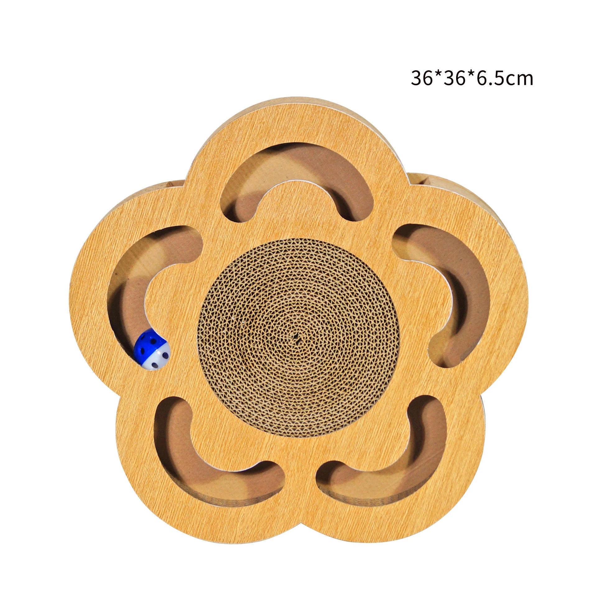 Round Shape Cat Flower Scratcher Corrugated Scratch Pad Bed with Toy Ball Made of Paper - Image 2