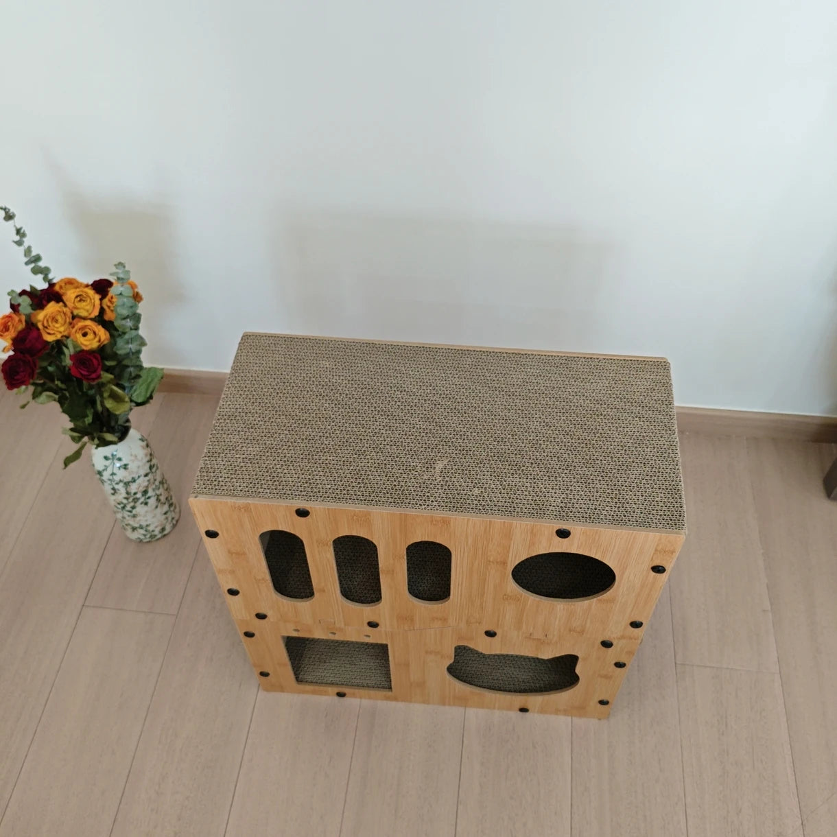 Modern Outdoor Cat Scratcher Nest Solid Pattern Corrugated Cardboard Pet House Wood Construction Button Small Animals Living - Image 4