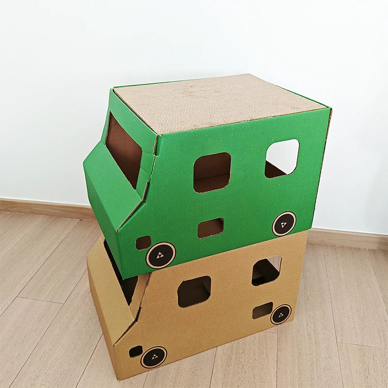 Large Rectangle Woolen Cat Scratcher Toy Fire Truck-Shaped Fire Retire Sharpener Bed Resistant Cat House Pets Animal Pattern - Image 6