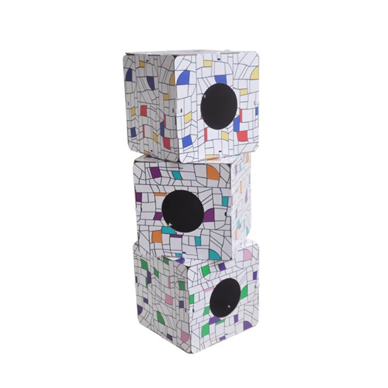 Collapsible Composable Corrugate Cardboard Cat Scratching Box Floral Animal Pattern Pet Cat Beds Wool Material Packaged Carton - Image 4
