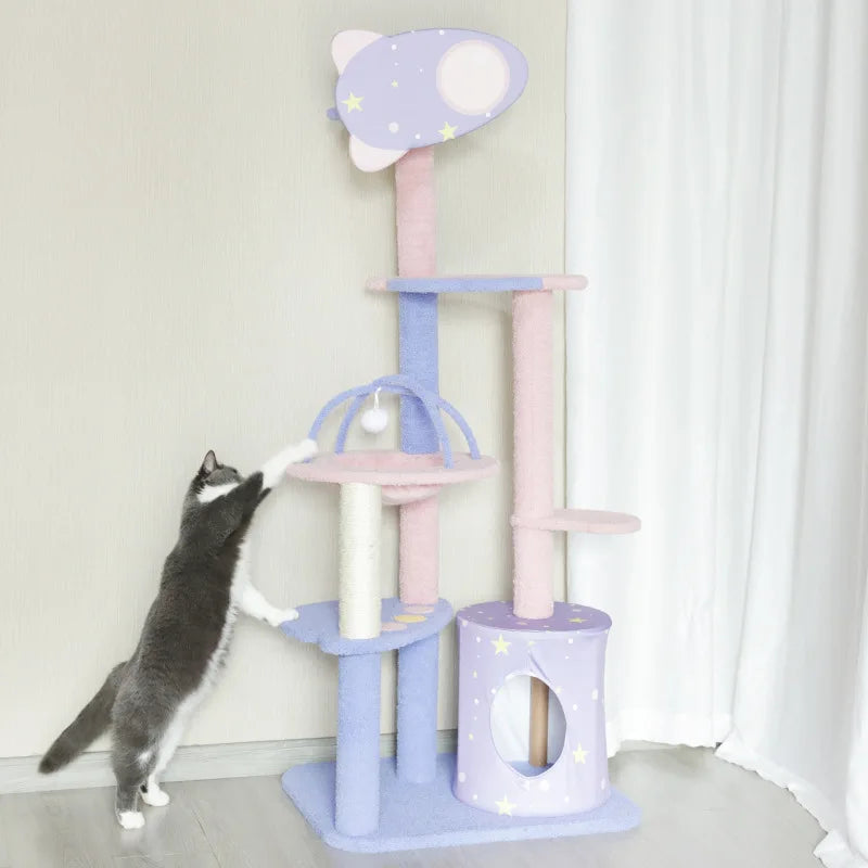 Large Space Enclosed Cat Condo Tree Cute Pink Candy Multi-storey Cat Climbing Frame Colorful Paradise Cat Tree - Image 3