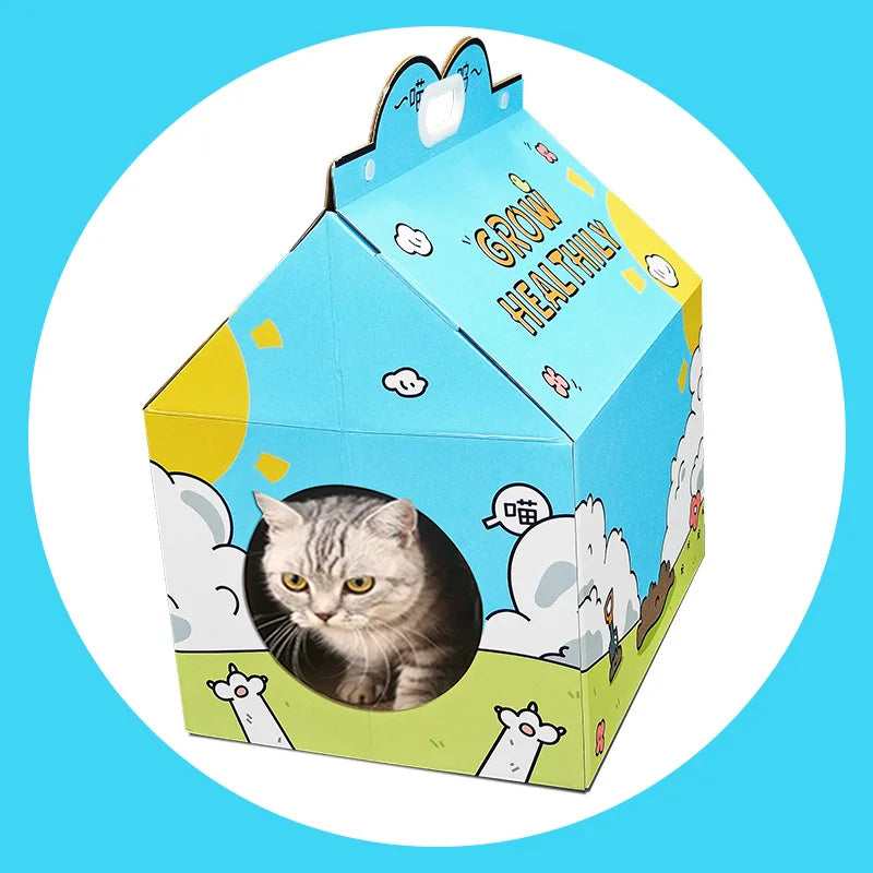 Multifunctional Luxury Wear-Resistant Pet Bed House Cute Corrugated Paper Cat Scratch Board Toys in Carton Packaging - Image 3