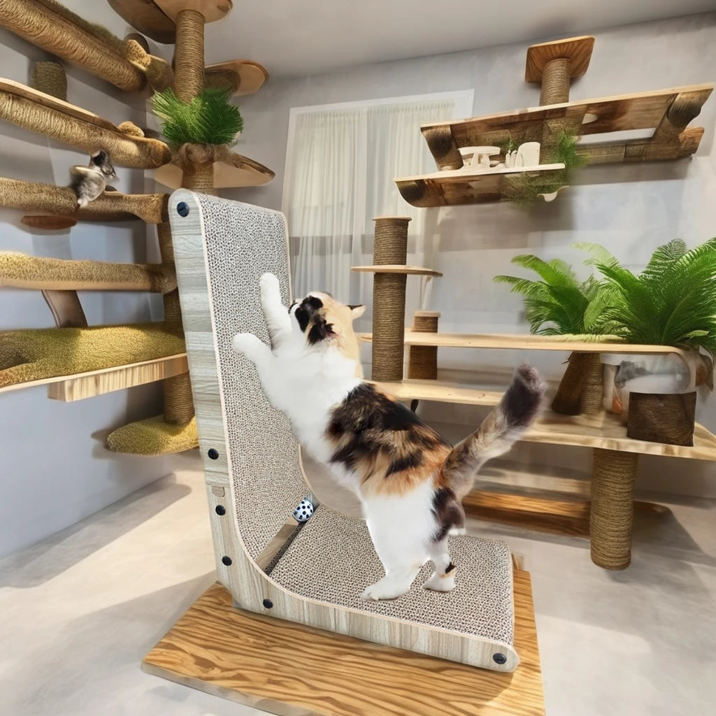 Luxurious Large L-Shaped Cat Scratcher Bed Modern Interactive Wood Toy Durable MDF Material Classic Style Comes Carton Packaging - Image 5