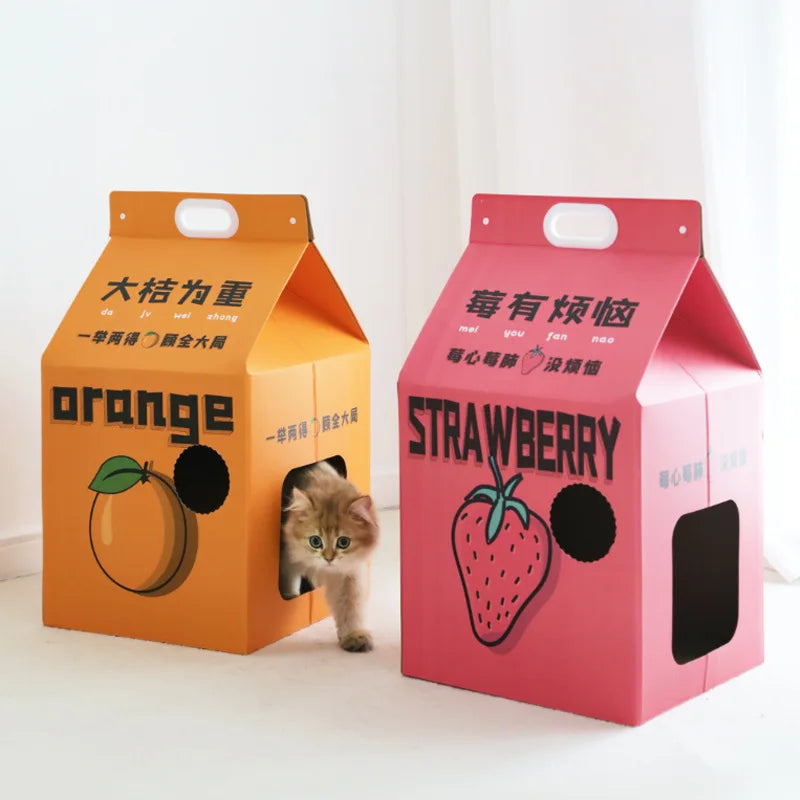 Corrugated Paper Cat House Foldable Milk Box Floral Animal Cat Scratcher Nest Cardboard Kitten Pet Rest Bed Sleeping Playing - Image 4