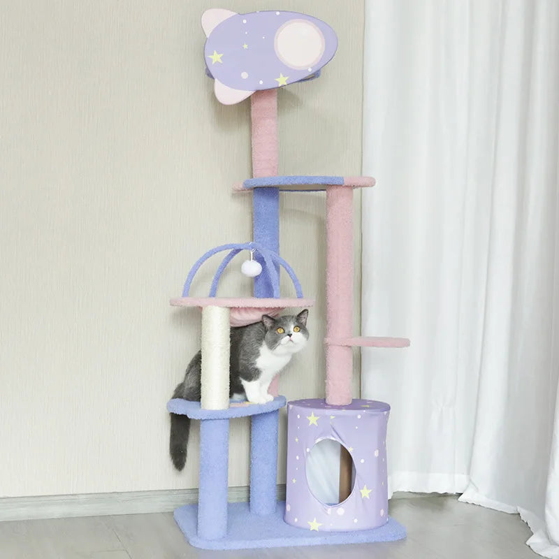 Large Space Enclosed Cat Condo Tree Cute Pink Candy Multi-storey Cat Climbing Frame Colorful Paradise Cat Tree - Image 4
